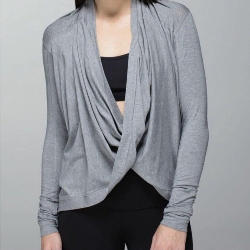 Lululemon Iconic Wrap Cross Front Long Sleeve Thumb Hole Grey Hoodie‎